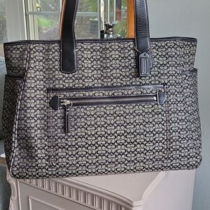 COACH 2004 Black & Gray Signature Jacquard Diaper/Tote Shoulder Bag